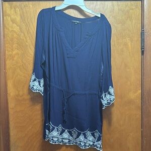 Boho Navy Tunic with White Embroidery